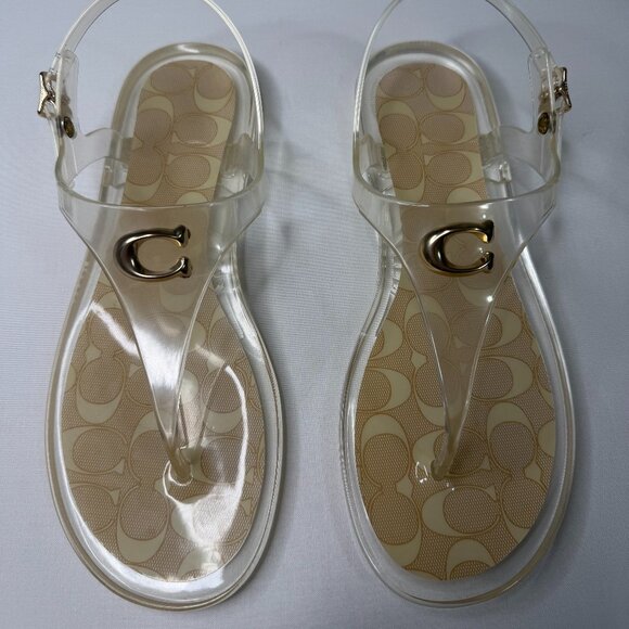 Coach Shoes - Coach Clear Jelly Sandals Size 9 Women’s Transparent Thong Flip Flops Gold Logo